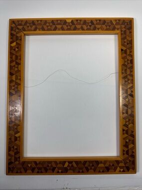 Wood Inlay Picture Frame - Geometric marquetry tramp art hand crafted.